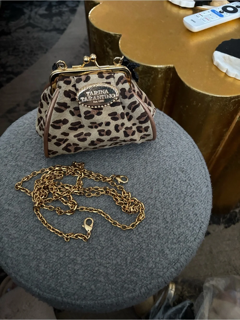 Tarina Tarantino Leopard Print Mini Frame Bag in Brown
